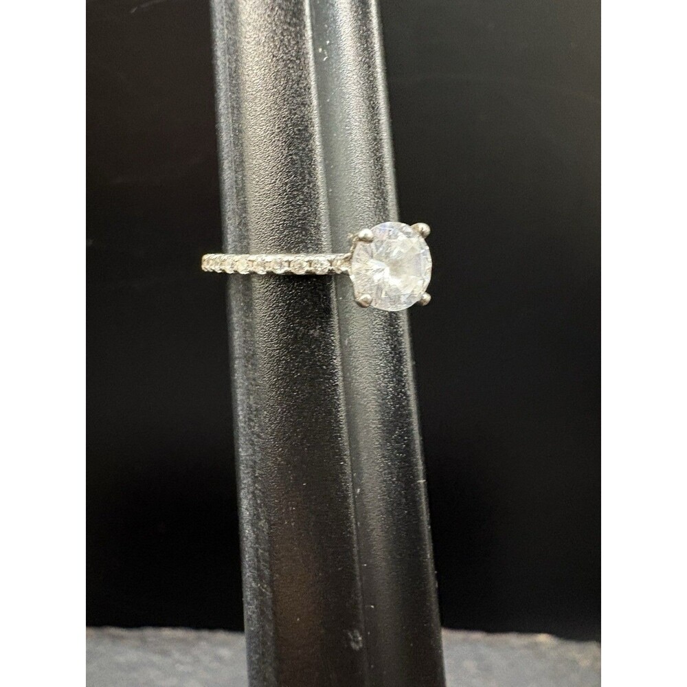 925 Women Silver Sterling Ring Size 5 Zirconia Engagement Gift Promise 1.5g